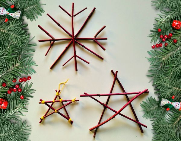 How to make pretty twig stars to decorate a Christmas tree?