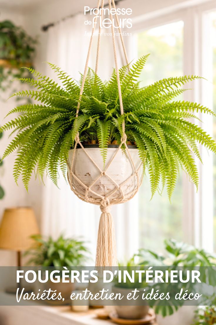 indoor fern, macramé plant hanger