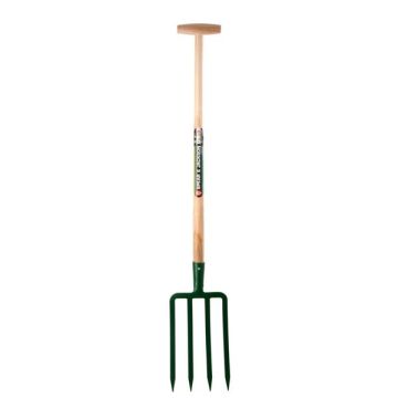 Spear & Jackson 4-tine digging fork with a wooden T-shaped handle