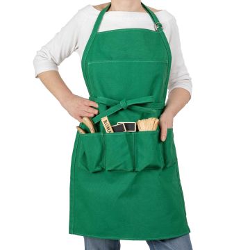 Long garden apron with 5 pockets, one size fits all.