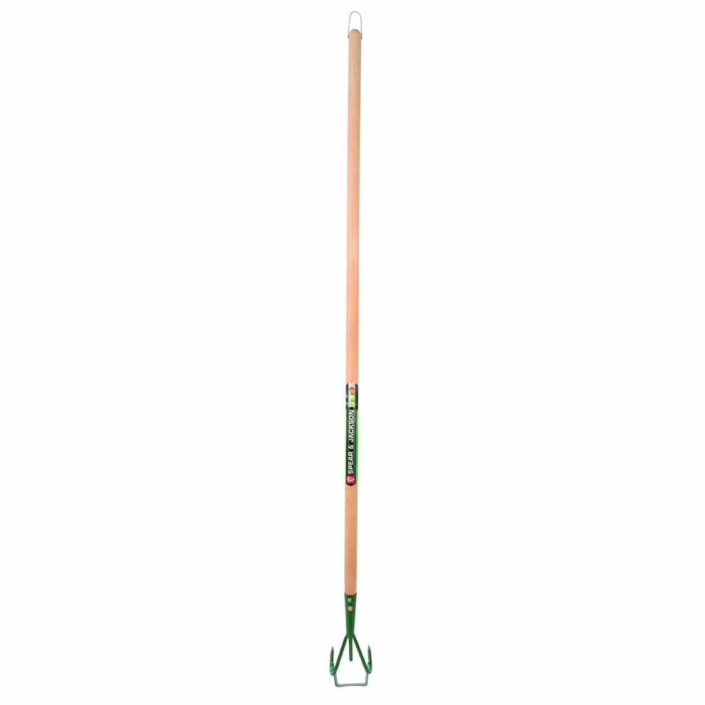 Spear and Jackson wooden handle 3-prong cultivator and hoe