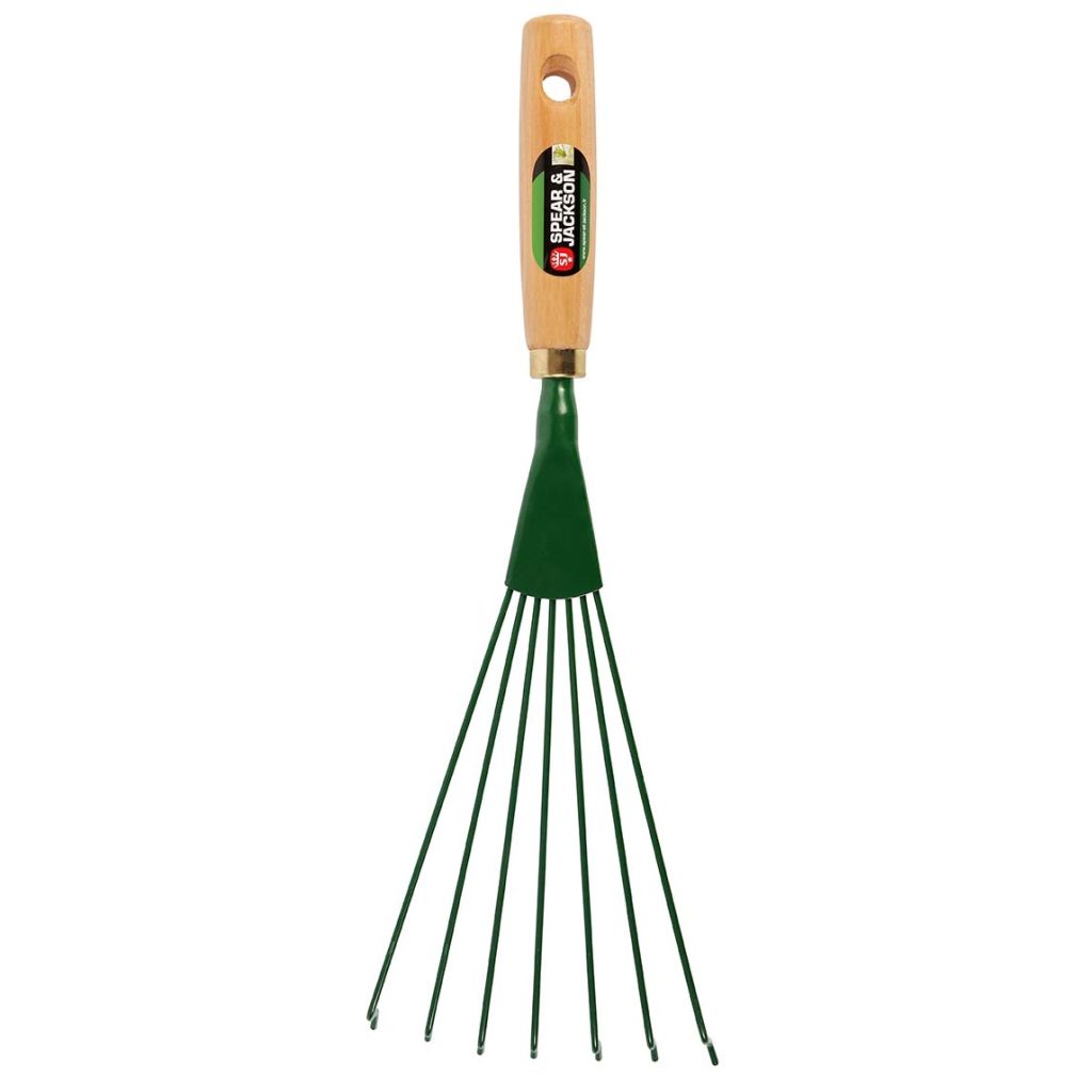 Small round wire hand rake with wooden handle by Spear & Jackson