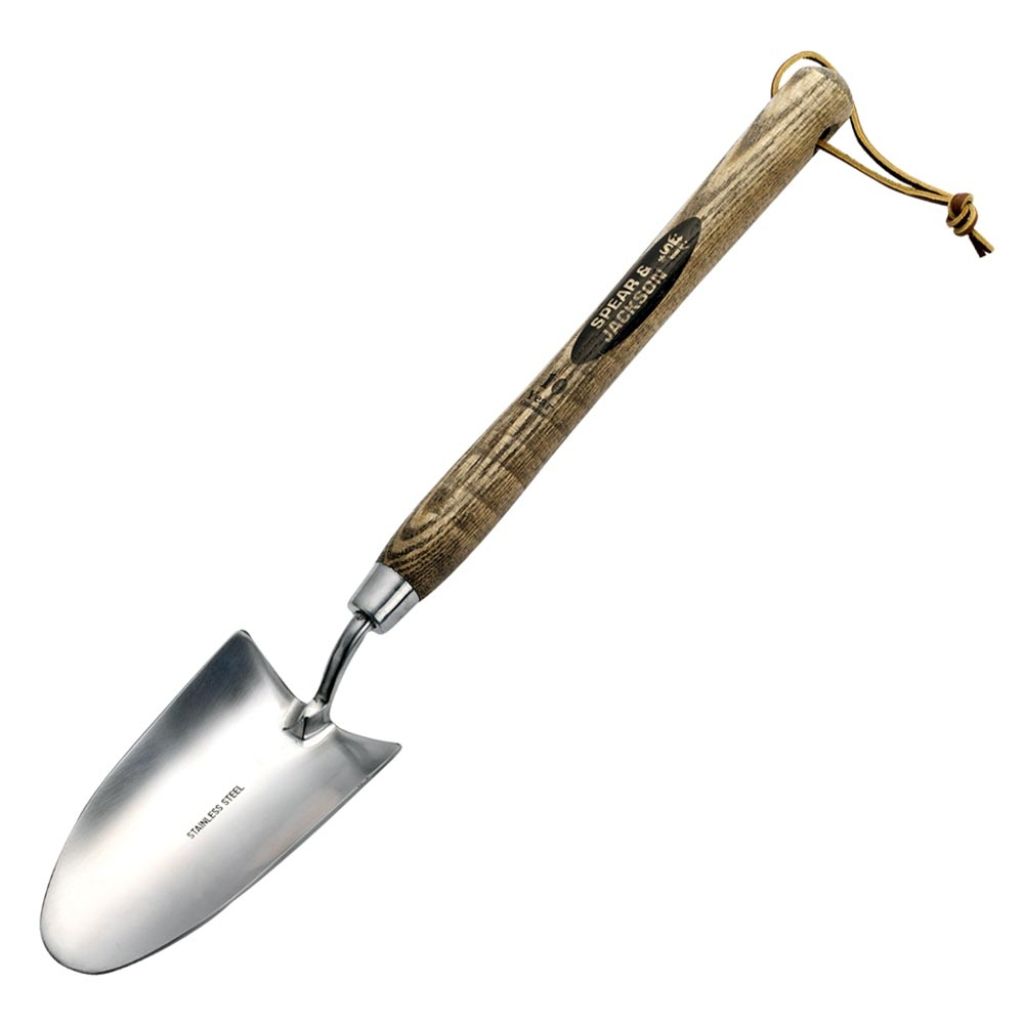Traditional long-handled trowel in polished stainless steel by Spear & Jackson 