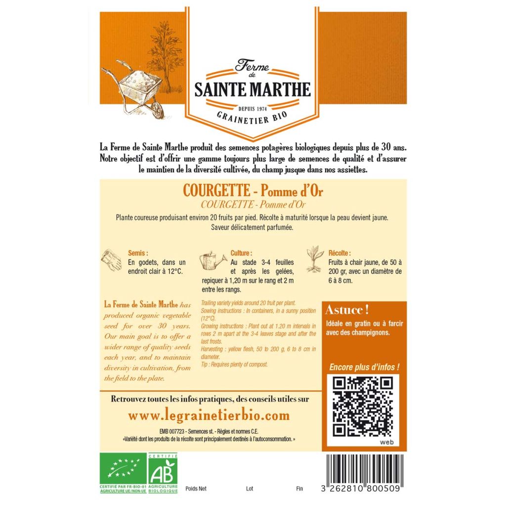 Squash Pomme dOr - Ferme de Sainte Marthe Seeds