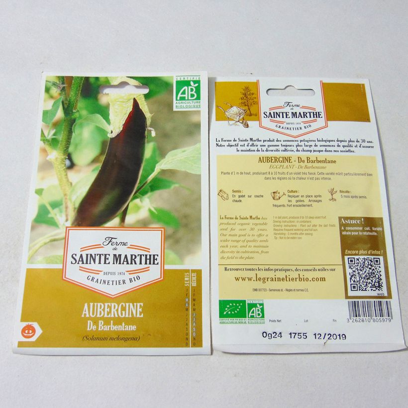 Example of Aubergine de Barbentane - Ferme de Sainte Marthe seeds specimen as delivered