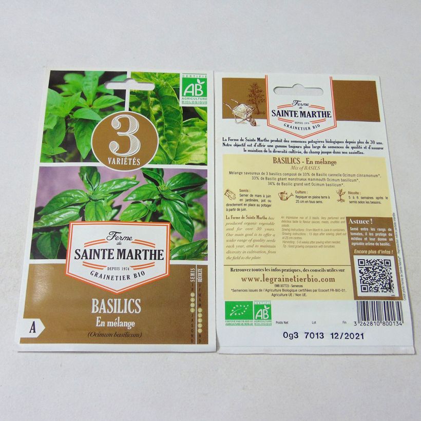 Example of Basil Mix (Cinnamon, Mammoth and Sweet Basil) - Ferme de Sainte Marthe seeds specimen as delivered