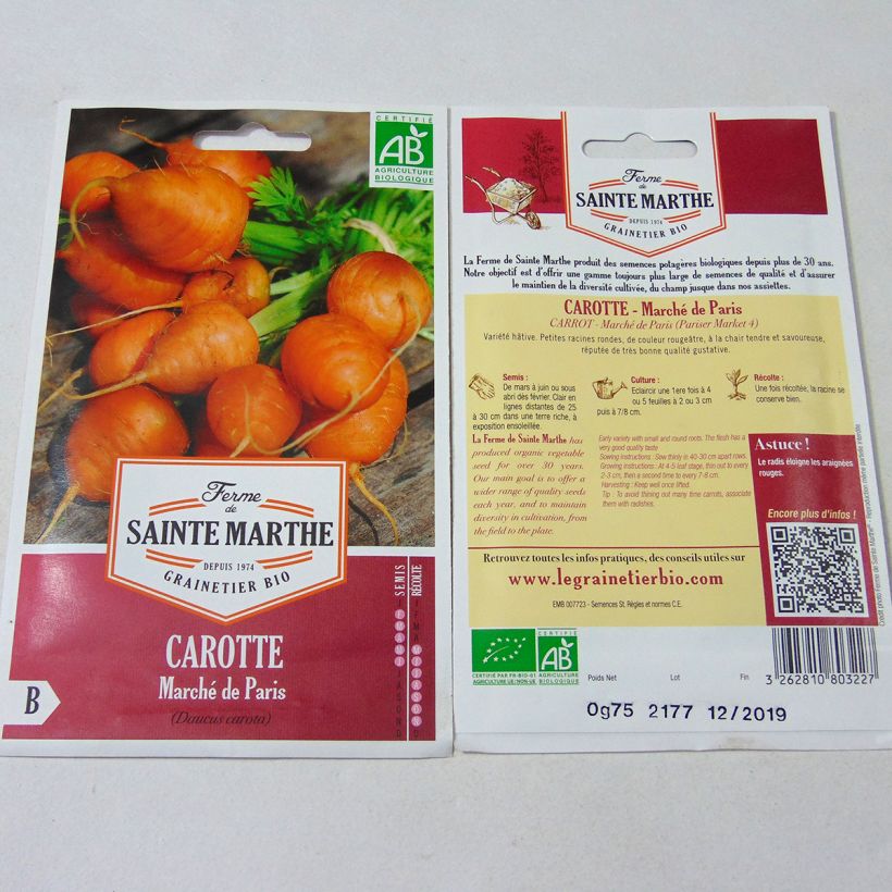 Example of Carrot Paris Market - Ferme de Sainte Marthe untreated seeds specimen as delivered