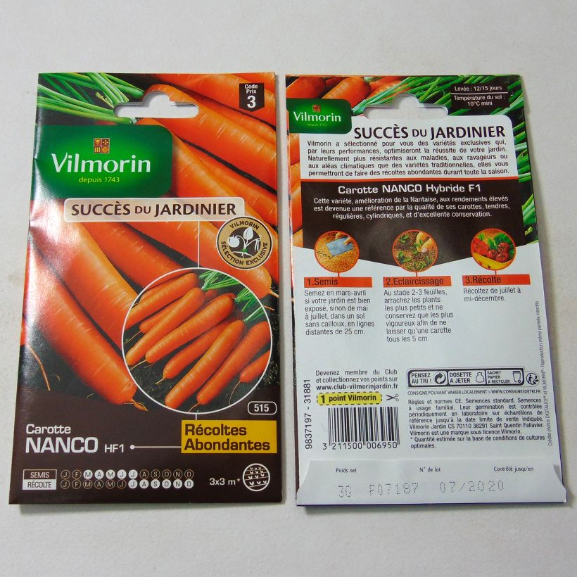 Example of Carrot Nanco F1 - Vilmorin Seeds specimen as delivered