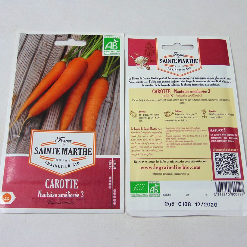 Example of Carrot Nantes 2 - Ferme de Sainte Marthe Seeds specimen as delivered