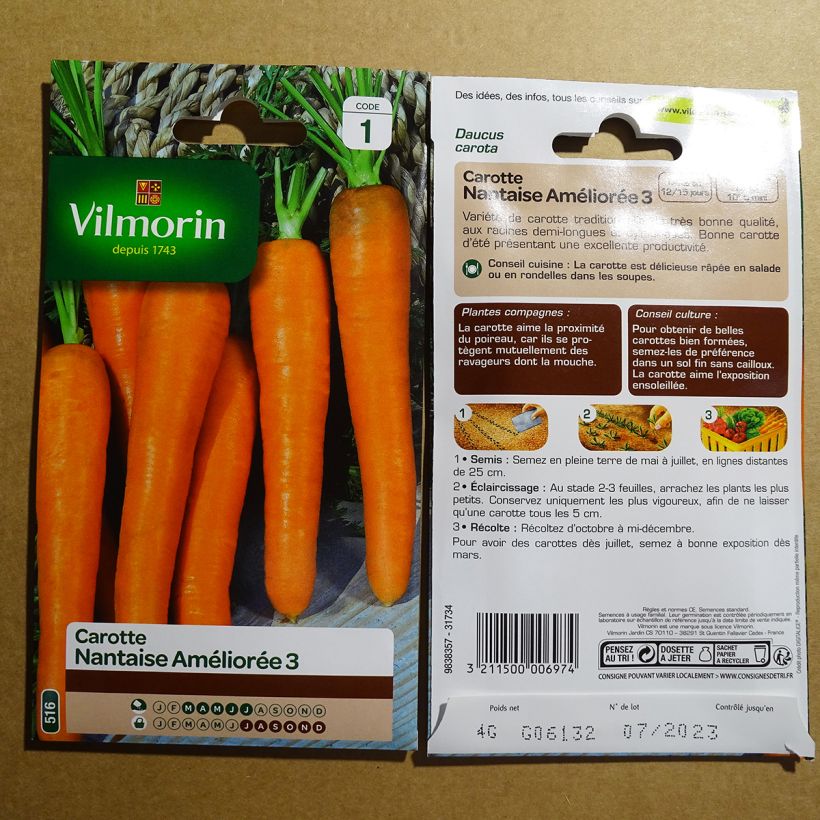 Example of Carrot Nantes Improved 3 - Vilmorin Seeds specimen as delivered