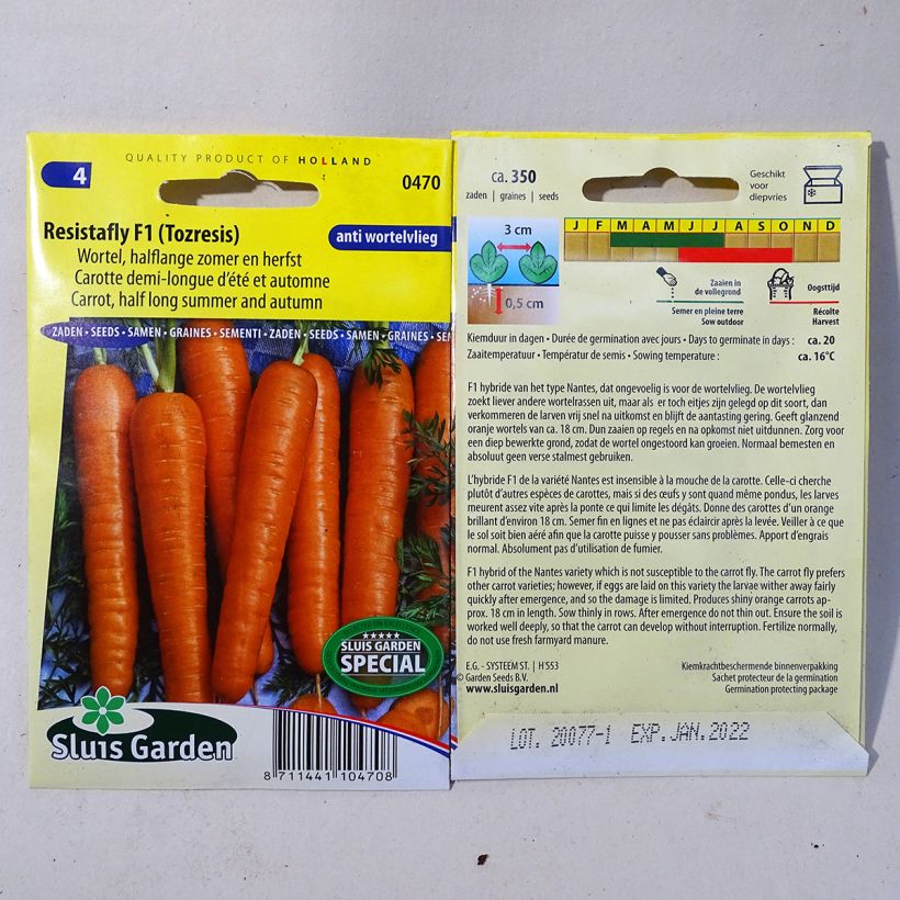 Example of Carrot Resistafly F1 specimen as delivered
