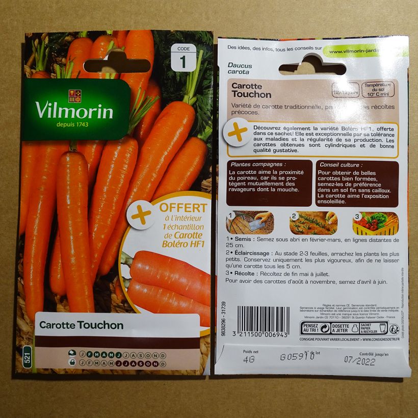 Example of Carrot Touchon + Bolero F1 Sample - Vilmorin Seeds specimen as delivered