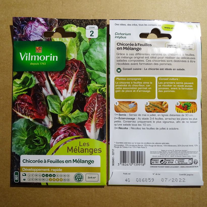 Example of Leaf Chicory Seed Mix - Vilmorin seeds specimen as delivered