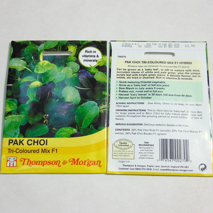 Example of Chinese Cabbage Pak Choi Tricoloured Mix F1 specimen as delivered