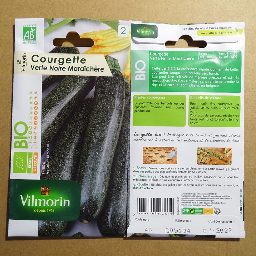 Example of Courgette Verte Noire Maraîchère Organic - Vilmorin Seeds specimen as delivered