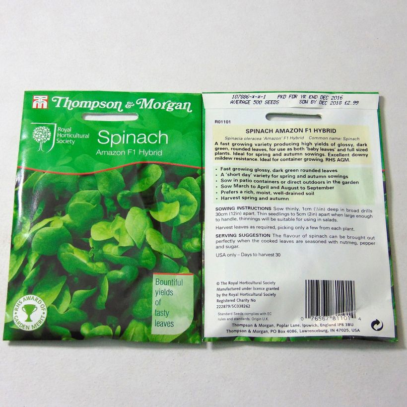 Example of Spinach Amazon F1 specimen as delivered