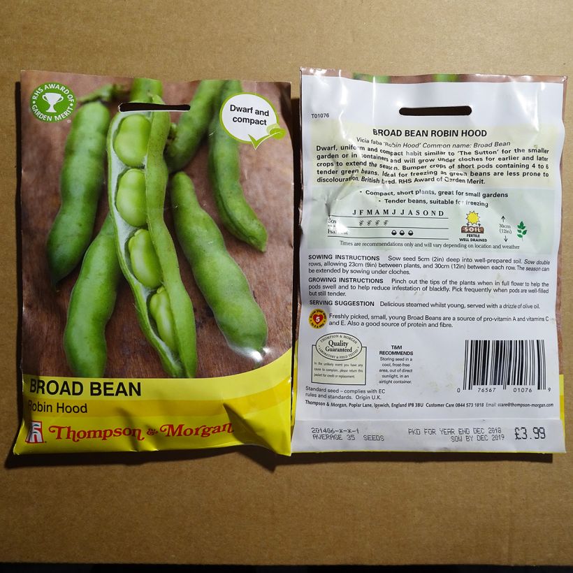 Example of Broad bean Robin Hood specimen as delivered