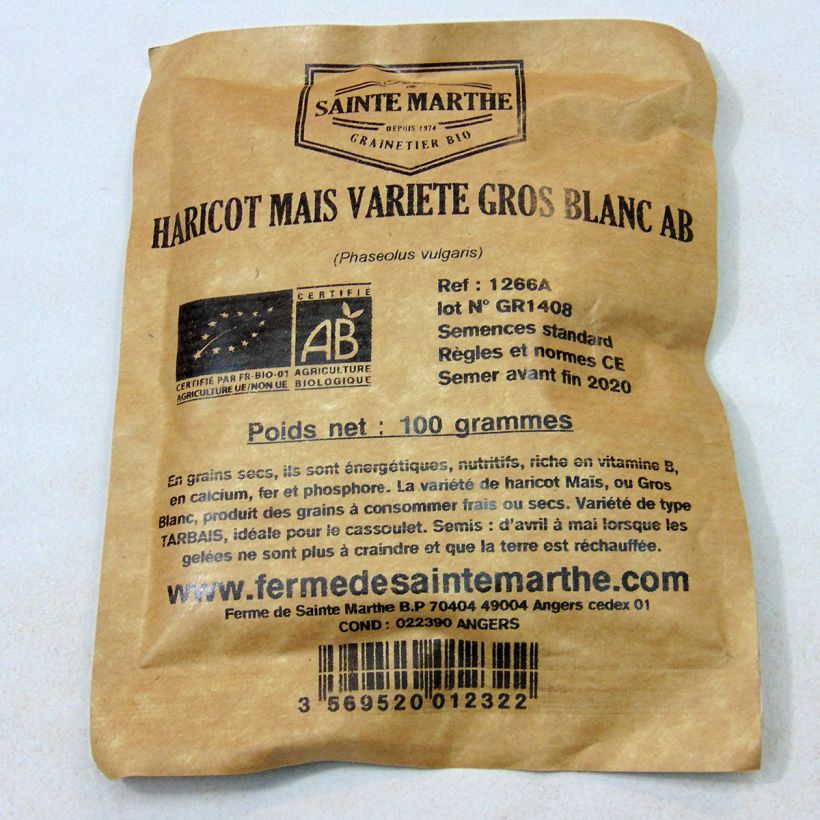Example of Pole Dry Bean Maïs Gros Blanc Tarbais - Ferme de Sainte Marthe specimen as delivered