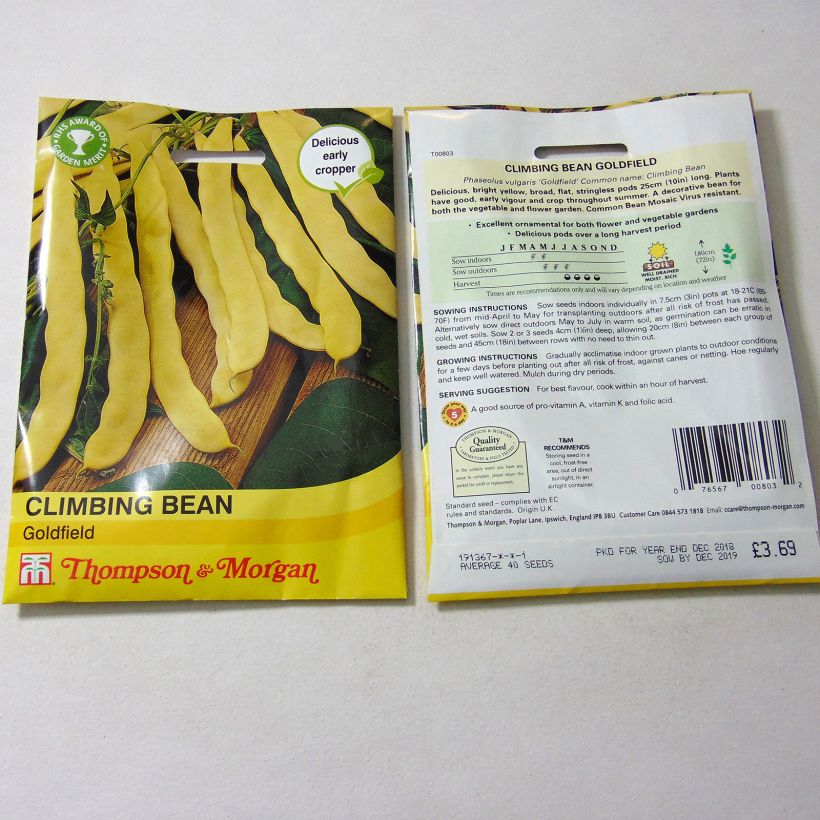 Example of Climbing French bean mangetout Goldfield (flat pods) specimen as delivered