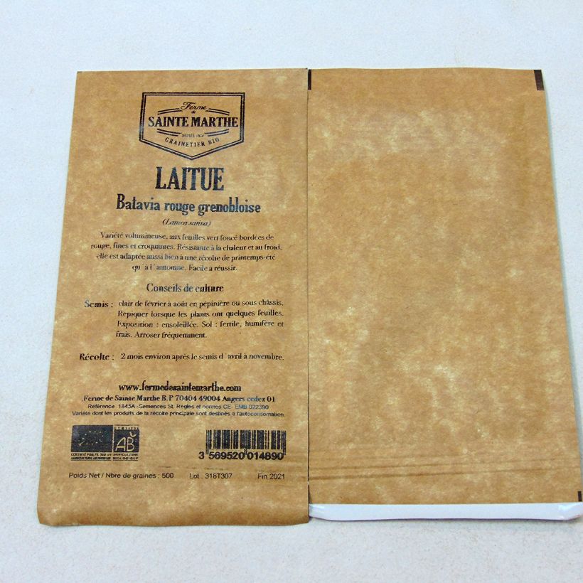 Example of Batavian Lettuce Rouge Grenobloise - Ferme de Sainte Marthe seeds specimen as delivered