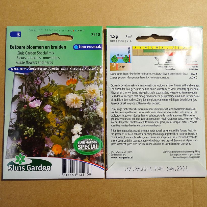 Example of Mix of Edible Flowers and Herbs (2 m2) specimen as delivered