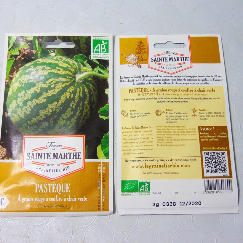 Example of Organic Watermelon for Candying Green Flesh - Ferme de Sainte Marthe seeds - Citrullus lanatus specimen as delivered