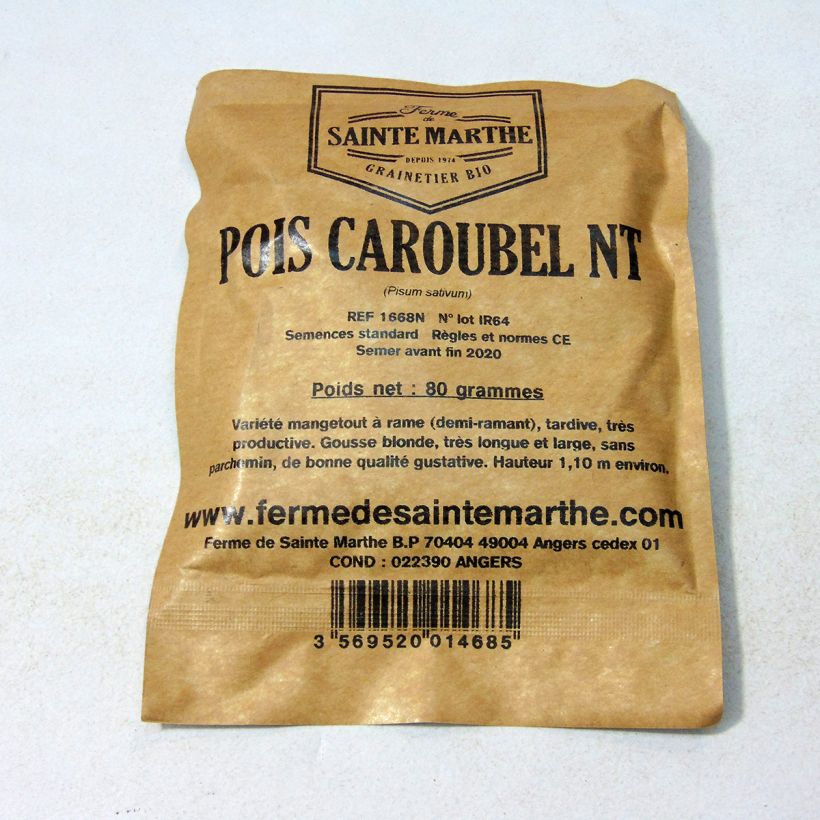 Example of Mangetout Pea Caroubel - Ferme de Sainte Marthe untreated seeds specimen as delivered