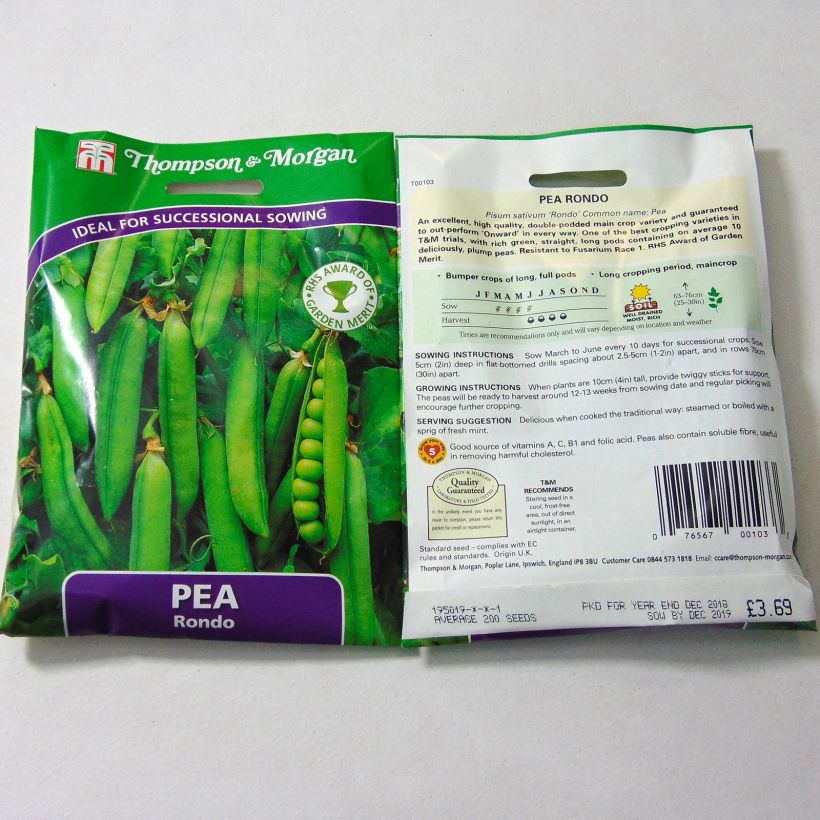 Example of Rondo dwarf peas for shelling specimen as delivered