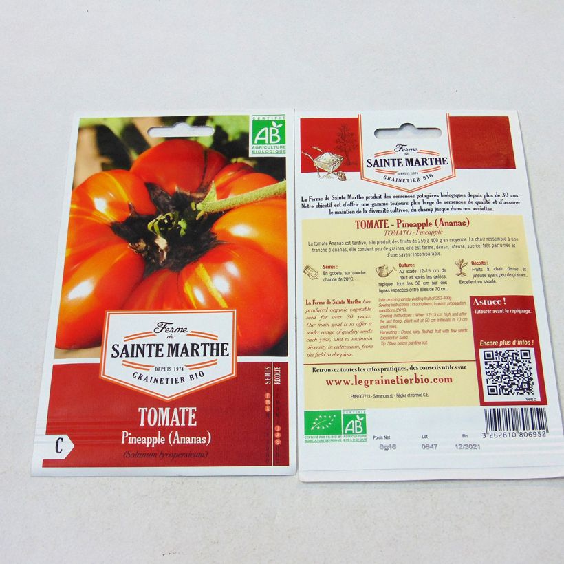 Example of Tomato Ananas Organic Pineapple - Ferme de Sainte Marthe seeds specimen as delivered