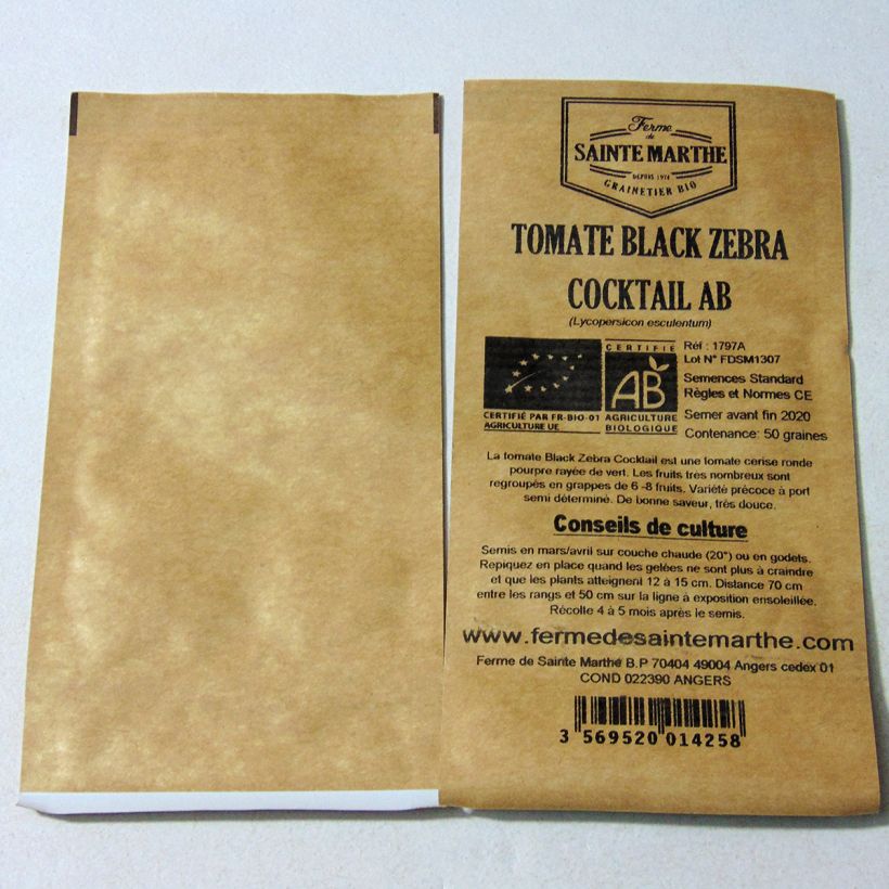 Example of Tomato Black Zebra Cocktail - Ferme de Sainte Marthe seeds specimen as delivered
