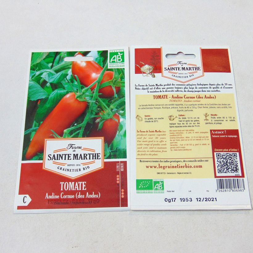 Example of Cornue des Andes Organic Tomato – Ferme de Sainte Marthe seeds specimen as delivered