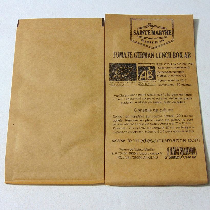 Example of German Lunch Box Organic Tomato - Ferme de Sainte Marthe seeds specimen as delivered