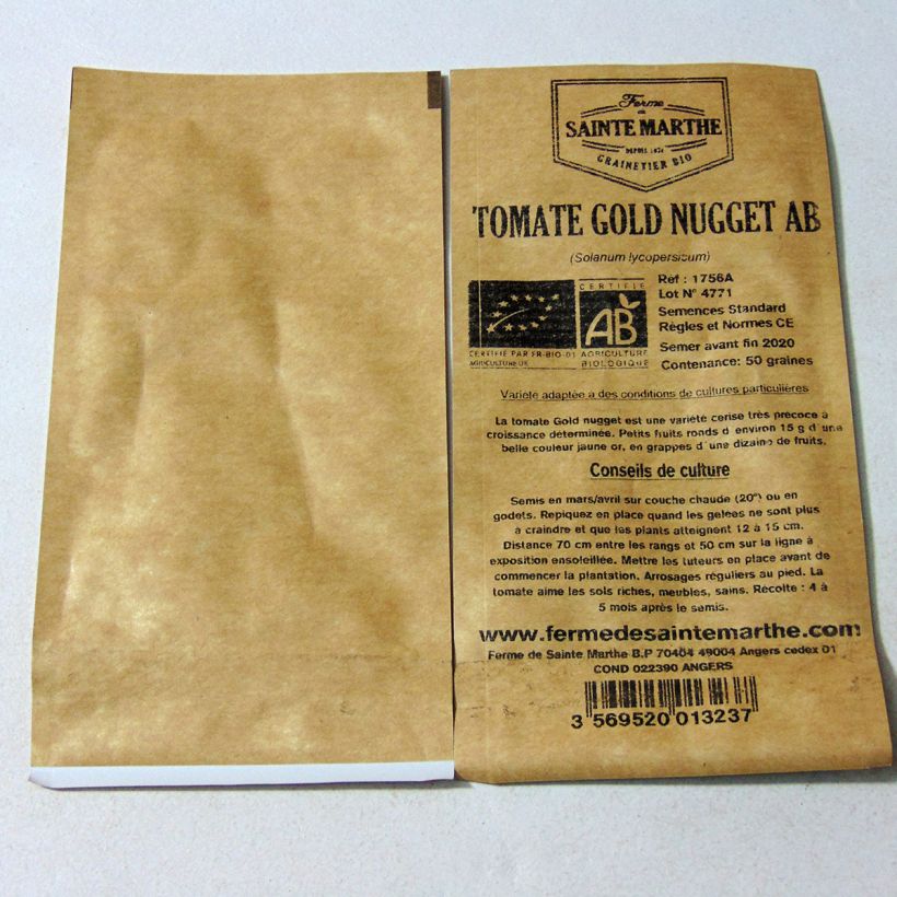 Example of Gold Nugget Organic Tomato - Ferme de Sainte Marthe seeds specimen as delivered