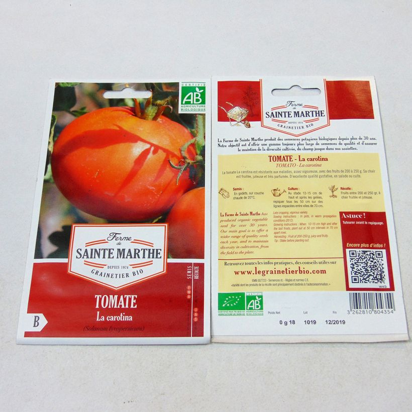 Example of La Carotina Organic Tomato - Ferme de Sainte Marthe seeds specimen as delivered