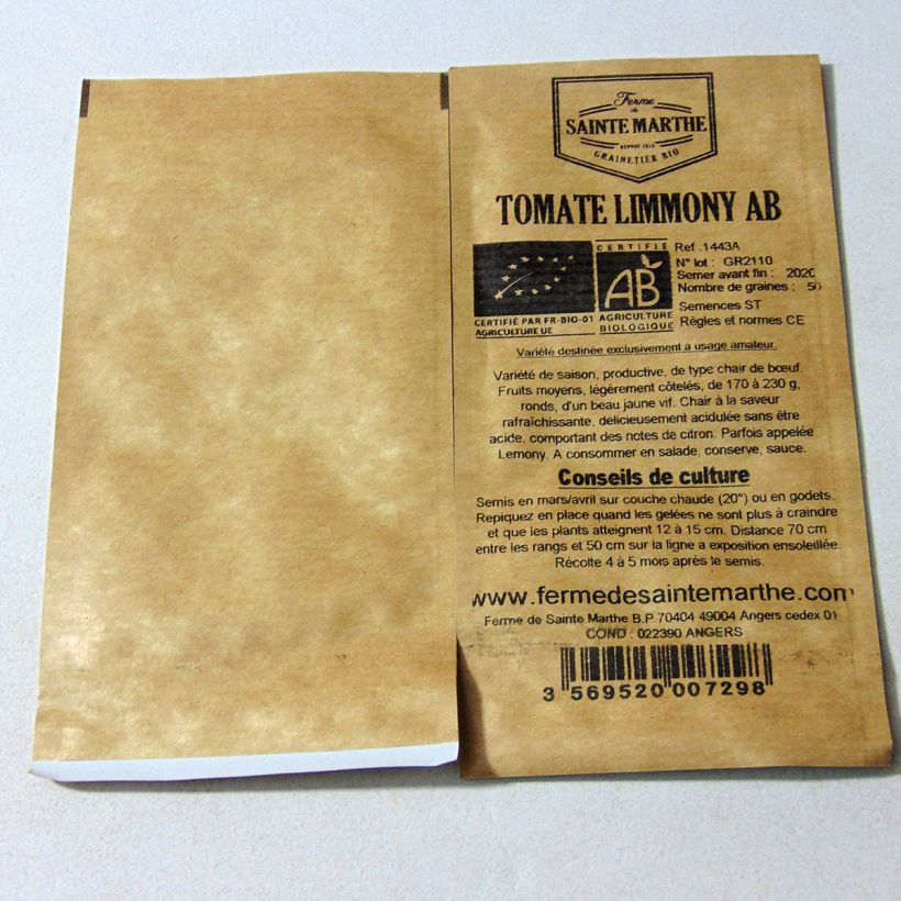 Example of Limmony Organic Tomato - Ferme de Sainte Marthe seeds specimen as delivered