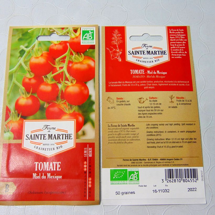Example of Mexican Honey Organic Tomato - Ferme de Sainte Marthe seeds specimen as delivered