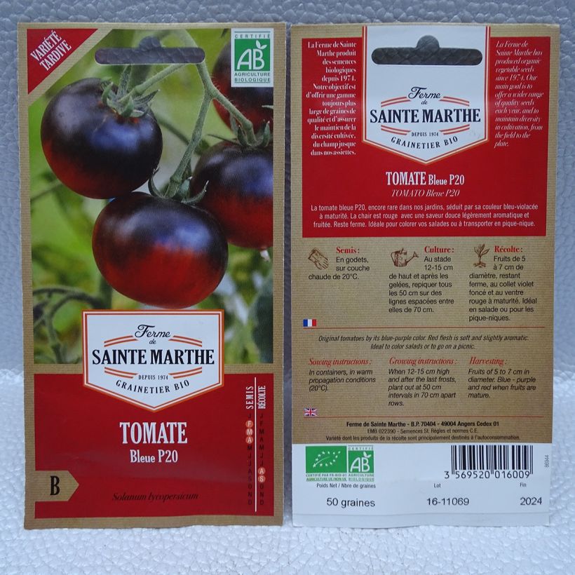 Example of Osu Blue P20 Untreated Tomato - Ferme de Sainte Marthe seeds specimen as delivered