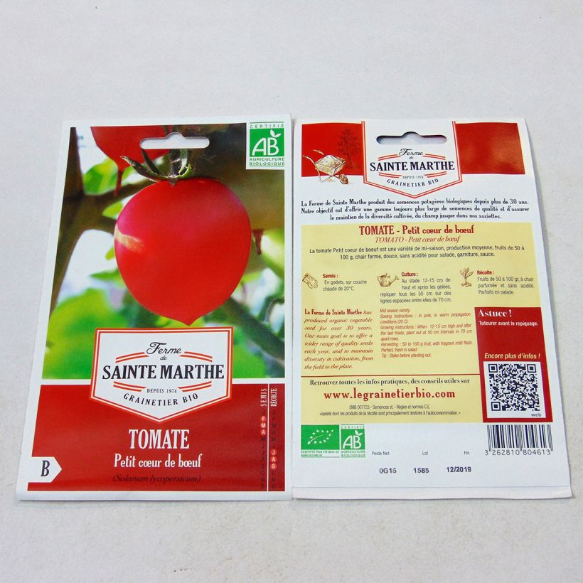 Example of Petit Coeur de Boeuf Organic Tomato - Ferme de Sainte Marthe seeds specimen as delivered