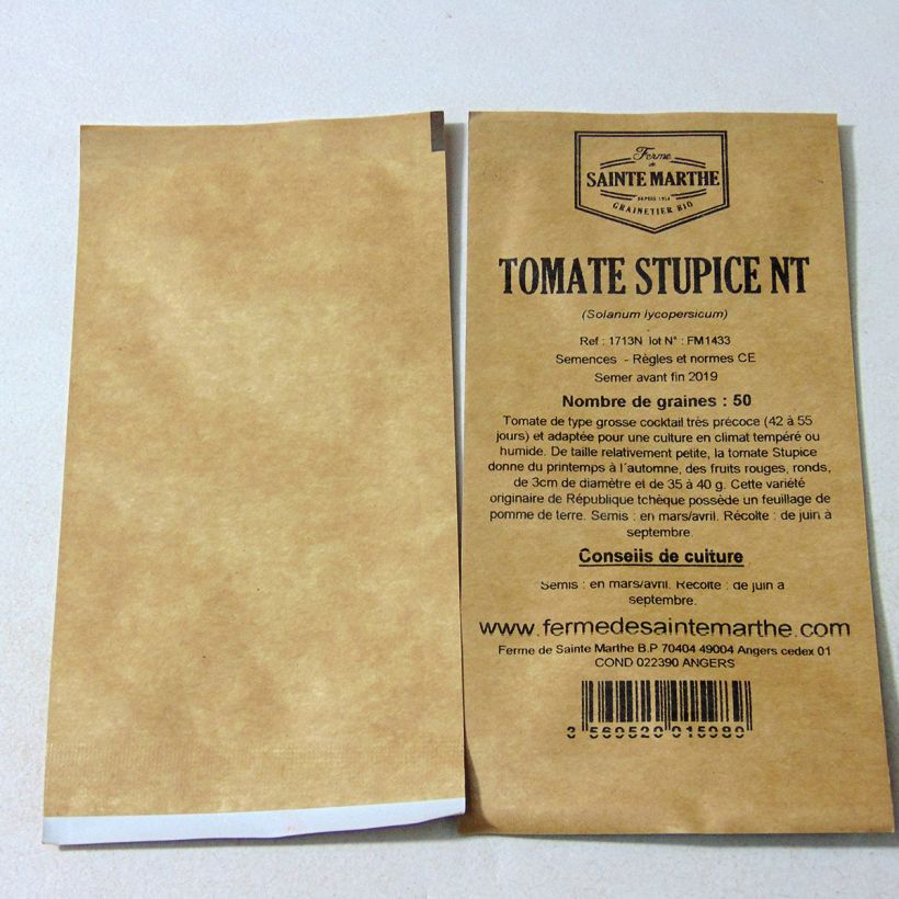 Example of Stupice Untreated Tomato - Ferme de Sainte Marthe seeds specimen as delivered