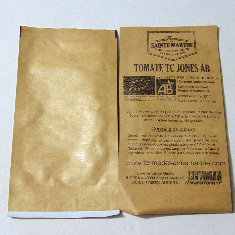 Example of TC Jones Organic Tomato - Ferme de Sainte Marthe seeds specimen as delivered