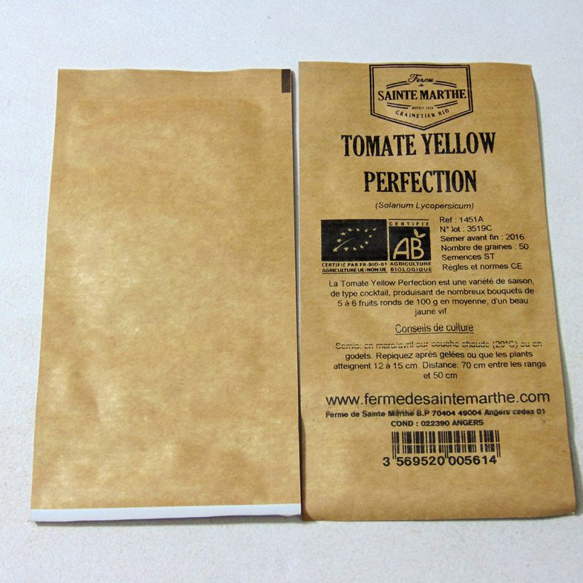 Example of Yellow Perfection Organic Tomato - Ferme de Sainte Marthe seeds specimen as delivered