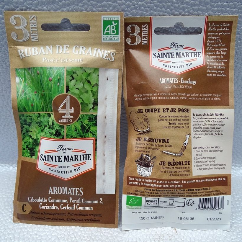 Herb Mix seed tape (Common Chives - Common Parsley 2 - Coriander - Common Chervil) - Organic - Ferme de Sainte Marthe seeds (Flowering)