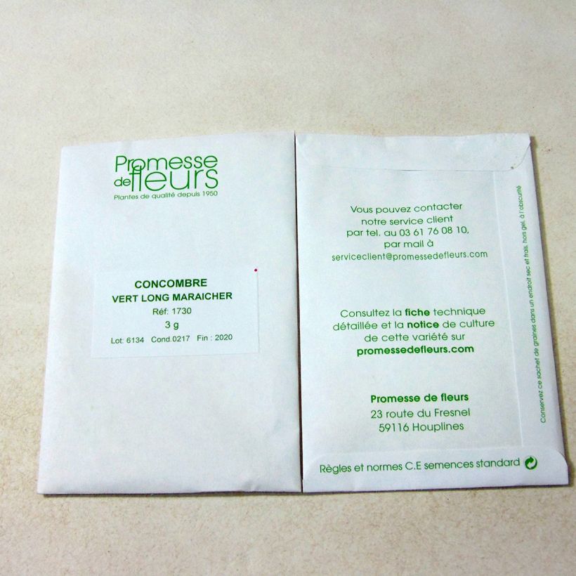 Example of Cucumber Vert Long Maraîcher per pack of 100 seeds (3g) specimen as delivered