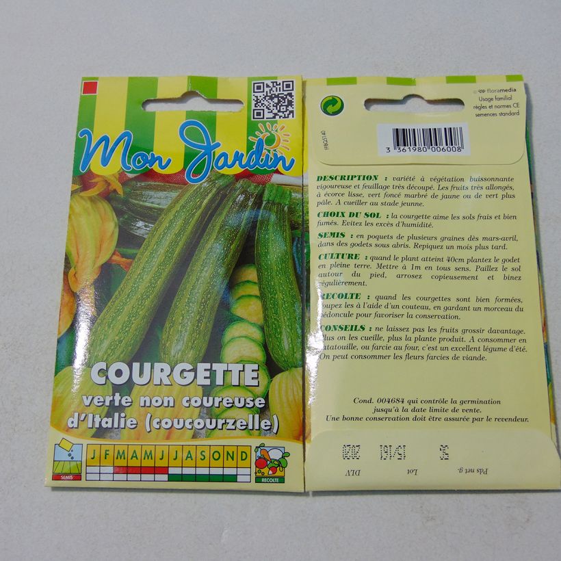 Example of Courgette Cocozelle per pack of 30 seeds (5g) specimen as delivered