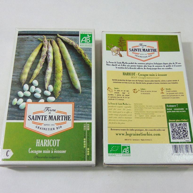 Example of Dwarf Bean for Shelling Cocagne Bio - Ferme de Sainte Marthe seeds per pack of 160 seeds (80g) specimen as delivered