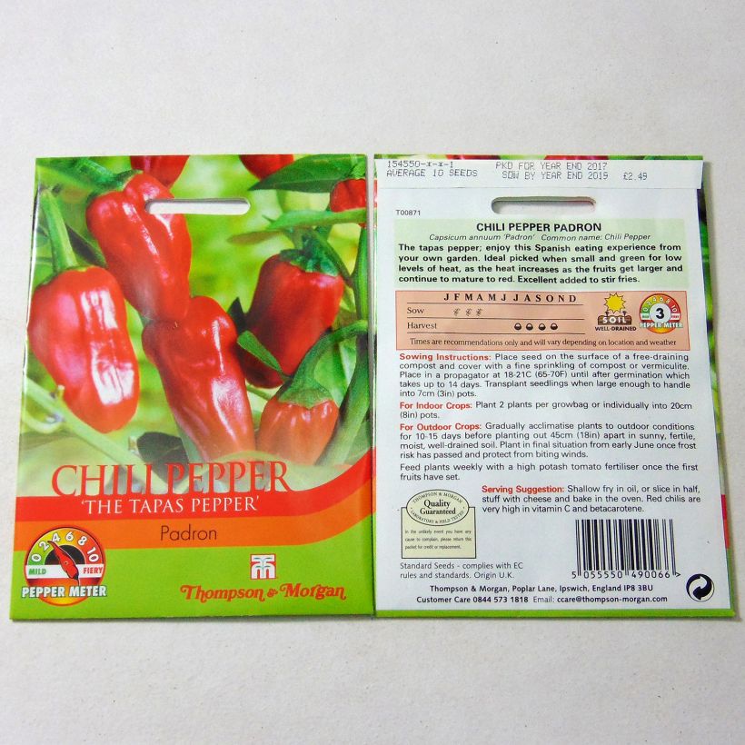 Example of Chilli Pepper Padron per pack of 10 seeds specimen as delivered