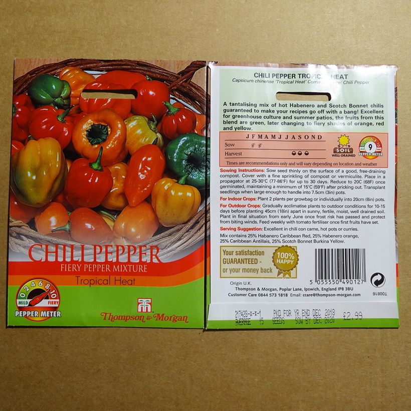 Example of Chilli Pepper Tropical Heat per pack of 20 seeds specimen as delivered