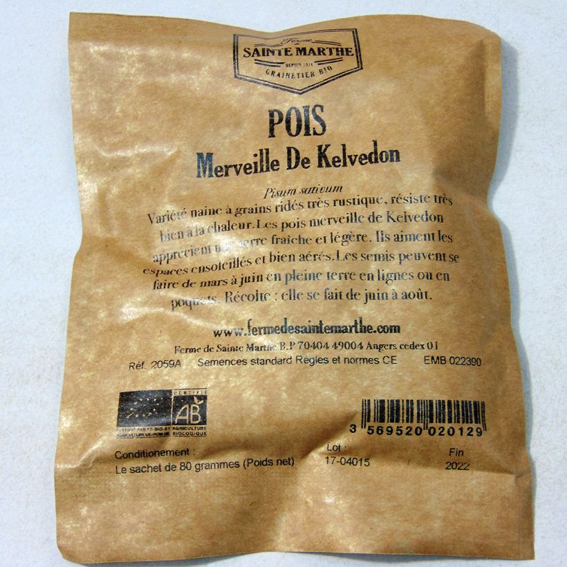 Example of Dwarf Pea Kelvedon Wonder - Ferme de Sainte Marthe Seeds per 80 g seed pack specimen as delivered