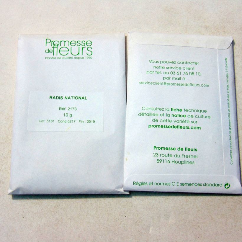 Example of National Radish per pack of 1000 seeds (10g) specimen as delivered