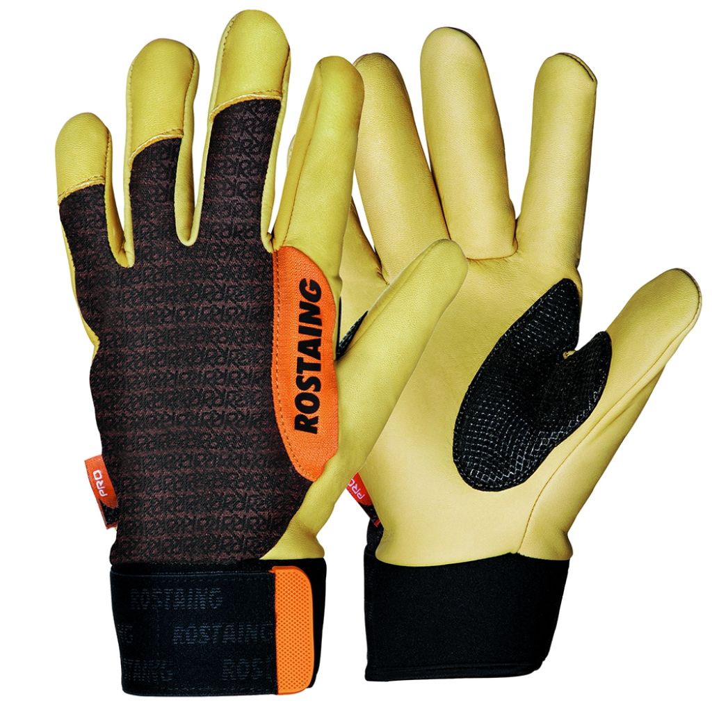 Rostaing professional pruning gloves, leather palm, Rameau-brown colour